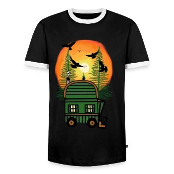 Bauwagen Naturfreund Freizeit Hippie wohnen Öko - Männer Kontrast-T-Shirt - Schwarz/Weiß - Vorne - AI Model Female 172 light (172cm) & AI Model Male 178 light (178cm)