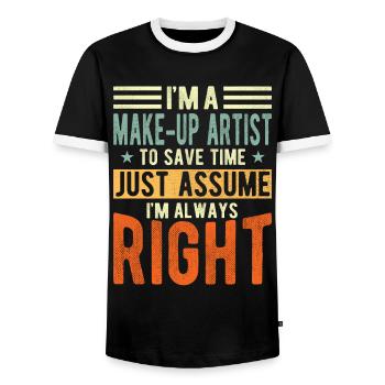 Make-up artist - Men's Ringer Shirt - black/white - Front - AI Model Female 172 light (172cm) & AI Model Male 178 light (178cm)