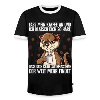 Fass mein Kaffee an und ich klatsch dich Kaffee - Männer Kontrast-T-Shirt - Schwarz/Weiß - Vorne - AI Model Female 172 light (172cm) & AI Model Male 178 light (178cm)