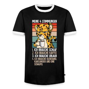 Meine 4 Stimmungen Kaffee Leopard - Männer Kontrast-T-Shirt - Schwarz/Weiß - Vorne - AI Model Female 172 light (172cm) & AI Model Male 178 light (178cm)