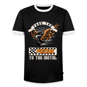 Motorcycle Tire Biker Pedal Saying - Men's Ringer Shirt - black/white - Front - AI Model Female 172 light (172cm) & AI Model Male 178 light (178cm)