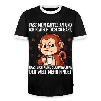 Fass mein Kaffee an und ich klatsch dich Kaffee - Männer Kontrast-T-Shirt - Schwarz/Weiß - Vorne - AI Model Female 172 light (172cm) & AI Model Male 178 light (178cm)
