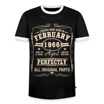 Millésime février 1966 Anniversaire - T-shirt contrasté Homme - noir/blanc - Devant - AI Model Female 172 light (172cm) & AI Model Male 178 light (178cm)