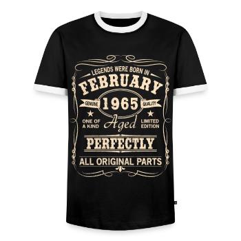 Vintage Februar 1965 Geburtstag - Männer Kontrast-T-Shirt - Schwarz/Weiß - Vorne - AI Model Female 172 light (172cm) & AI Model Male 178 light (178cm)