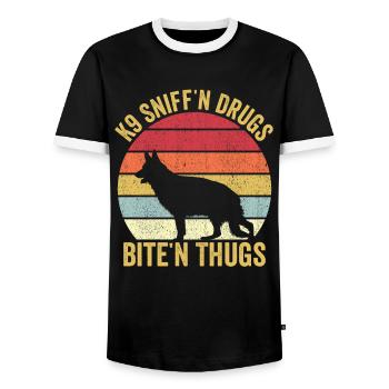 Policier Chien Police Vintage - T-shirt contrasté Homme - noir/blanc - Devant - AI Model Female 172 light (172cm) & AI Model Male 178 light (178cm)