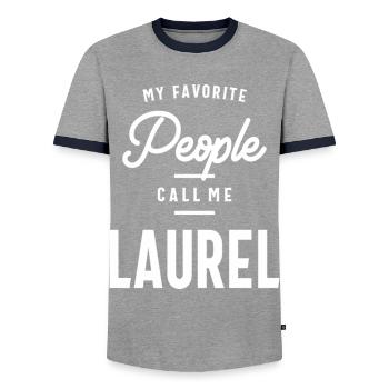 Nom personnalisé de Laurel - T-shirt contrasté Homme - gris/marine  - Devant - AI Model Female 172 light (172cm) & AI Model Male 178 light (178cm)