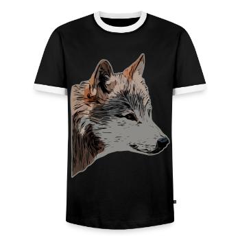 Tête de loup motif d’animal sauvage imprimé avec loup - T-shirt contrasté Homme - noir/blanc - Devant - AI Model Female 172 light (172cm) & AI Model Male 178 light (178cm)