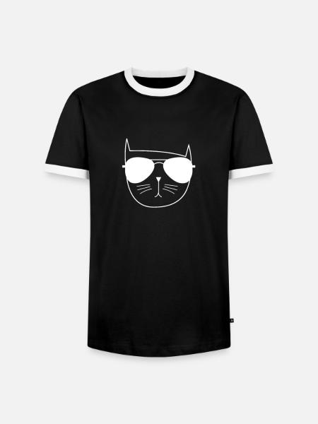Katze mit Sonnenbrille - Männer Kontrast-T-Shirt - Schwarz/Weiß