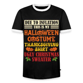 En raison de l’inflation, c’est mon Halloween, - T-shirt contrasté Homme - noir/blanc - Devant - AI Model Female 172 light (172cm) & AI Model Male 178 light (178cm)