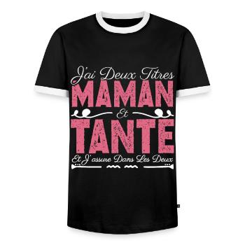 J'ai deux titres maman et Tante. Cadeau Maman - T-shirt contrasté Homme - noir/blanc - Devant - AI Model Female 172 light (172cm) & AI Model Male 178 light (178cm)