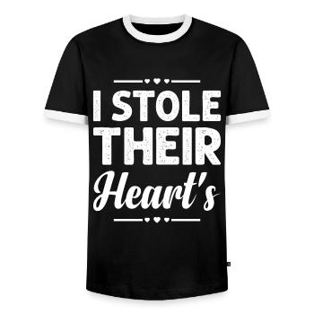 I Have Her Heart Adoption Day Care Hearts - Men's Ringer Shirt - black/white - Front - AI Model Female 172 light (172cm) & AI Model Male 178 light (178cm)