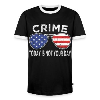 Police Officer Crime Today Your Day Police Uniform - Men's Ringer Shirt - black/white - Front - AI Model Female 172 light (172cm) & AI Model Male 178 light (178cm)