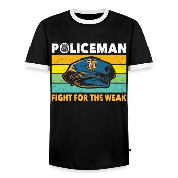 Policeman Fight For The Weak Police - Men's Ringer Shirt - black/white - Front - AI Model Female 172 light (172cm) & AI Model Male 178 light (178cm)