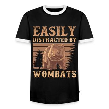 Abgelenkt durch Wombat Australien Beuteltier - Männer Kontrast-T-Shirt - Schwarz/Weiß - Vorne - AI Model Female 172 light (172cm) & AI Model Male 178 light (178cm)