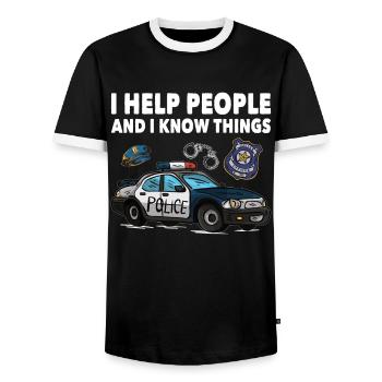 Polizist I Help People And I Know Things Polizei - Männer Kontrast-T-Shirt - Schwarz/Weiß - Vorne - AI Model Female 172 light (172cm) & AI Model Male 178 light (178cm)