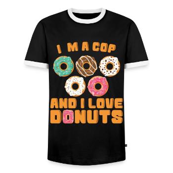 Policier en uniforme de police Cop I Love Donuts - T-shirt contrasté Homme - noir/blanc - Devant - AI Model Female 172 light (172cm) & AI Model Male 178 light (178cm)