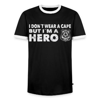 Policier Je ne porte pas de cape mais je suis un héros Police - T-shirt contrasté Homme - noir/blanc - Devant - AI Model Female 172 light (172cm) & AI Model Male 178 light (178cm)