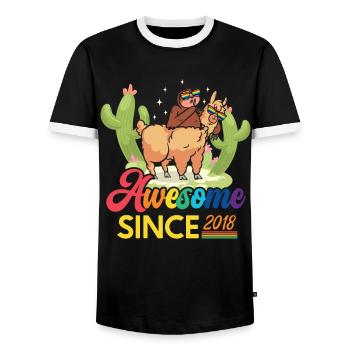 Awesome Since 2018 Year of Birth Sheep Anniversary - Men's Ringer Shirt - black/white - Front - AI Model Female 172 light (172cm) & AI Model Male 178 light (178cm)