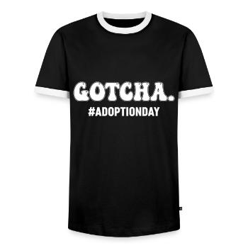 Gotcha Adoption Day Hooray Foster Care Forever - Men's Ringer Shirt - black/white - Front - AI Model Female 172 light (172cm) & AI Model Male 178 light (178cm)