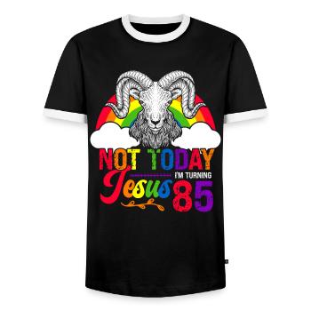 Nicht Heute Jesus Ich Werde 85 Regenbogenschaf - Männer Kontrast-T-Shirt - Schwarz/Weiß - Vorne - AI Model Female 172 light (172cm) & AI Model Male 178 light (178cm)