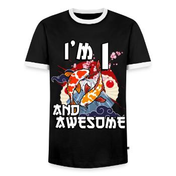 I'm 1 and awesome Japanese carp koi - Men's Ringer Shirt - black/white - Front - AI Model Female 172 light (172cm) & AI Model Male 178 light (178cm)