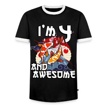 I'm 4 and awesome Japanese carp koi - Men's Ringer Shirt - black/white - Front - AI Model Female 172 light (172cm) & AI Model Male 178 light (178cm)