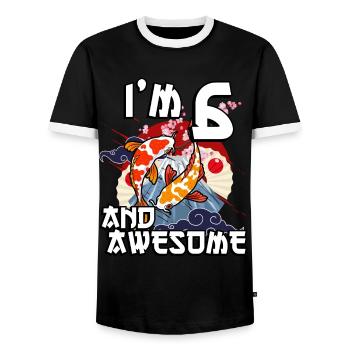Ich Bin 6 Und Awesome Japanischer Karpfen Koi - Männer Kontrast-T-Shirt - Schwarz/Weiß - Vorne - AI Model Female 172 light (172cm) & AI Model Male 178 light (178cm)