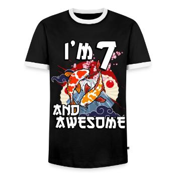 I' and awesome Japanese carp koi - Men's Ringer Shirt - black/white - Front - AI Model Female 172 light (172cm) & AI Model Male 178 light (178cm)