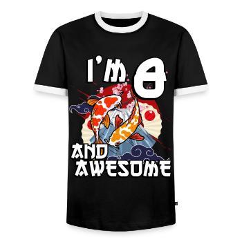 I'm 8 and awesome Japanese carp koi - Men's Ringer Shirt - black/white - Front - AI Model Female 172 light (172cm) & AI Model Male 178 light (178cm)