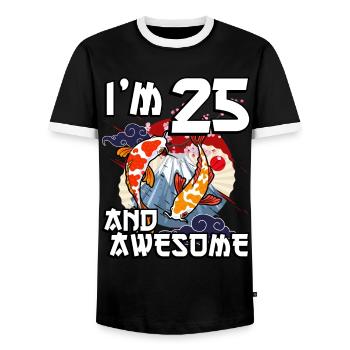 I'm 25 and awesome Japanese carp koi - Men's Ringer Shirt - black/white - Front - AI Model Female 172 light (172cm) & AI Model Male 178 light (178cm)