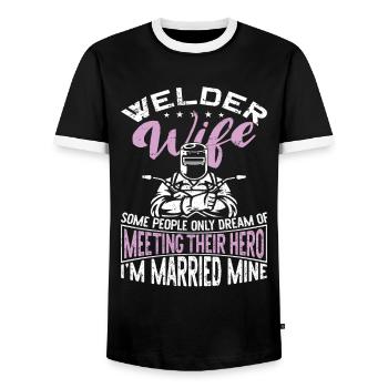 Welder Welding Marriage Wedding - Men's Ringer Shirt - black/white - Front - AI Model Female 172 light (172cm) & AI Model Male 178 light (178cm)