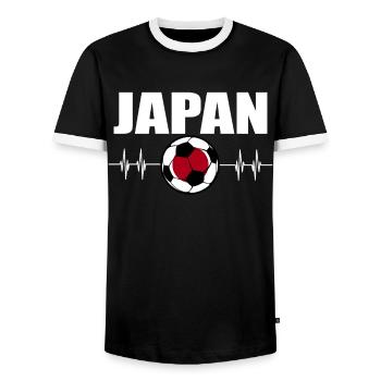 Japan Football - Men's Ringer Shirt - black/white - Front - AI Model Female 172 light (172cm) & AI Model Male 178 light (178cm)