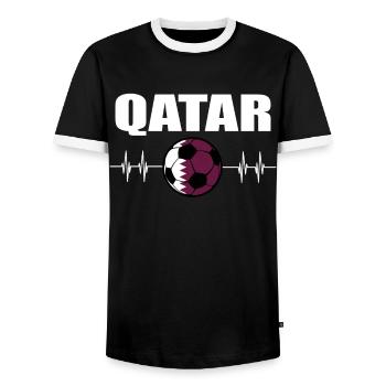 Qatar Football - Men's Ringer Shirt - black/white - Front - AI Model Female 172 light (172cm) & AI Model Male 178 light (178cm)
