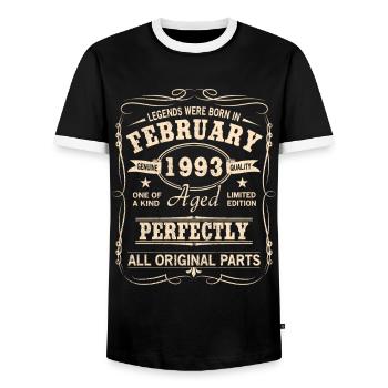 Vintage Februar 1993 Geburtstag - Männer Kontrast-T-Shirt - Schwarz/Weiß - Vorne - AI Model Female 172 light (172cm) & AI Model Male 178 light (178cm)