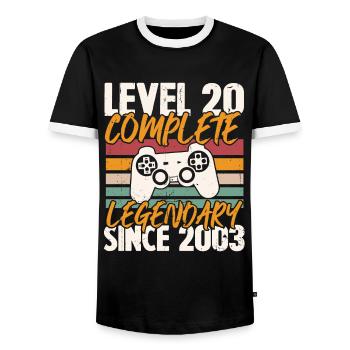 Birthday Gift, Level 20 Complete 2003 - Men's Ringer Shirt - black/white - Front - AI Model Female 172 light (172cm) & AI Model Male 178 light (178cm)