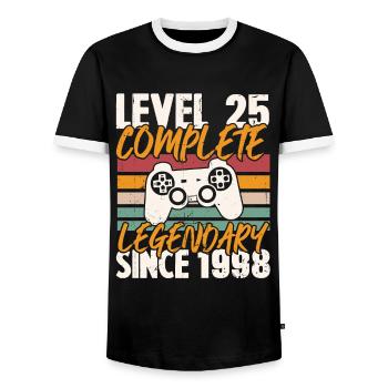 Birthday Gift, Level 25 Complete 1998 - Men's Ringer Shirt - black/white - Front - AI Model Female 172 light (172cm) & AI Model Male 178 light (178cm)