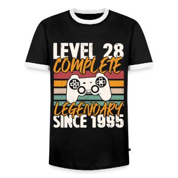 Geburtstagsgeschenk, Level 28 Complete 1995 - Männer Kontrast-T-Shirt - Schwarz/Weiß - Vorne - AI Model Female 172 light (172cm) & AI Model Male 178 light (178cm)