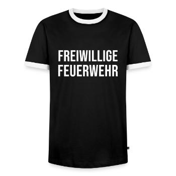 Freiwillige Feuerwehr 112 - Männer Kontrast-T-Shirt - Schwarz/Weiß - Vorne - AI Model Female 172 light (172cm) & AI Model Male 178 light (178cm)