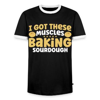 Bread Baking Gift Bakery Quote Baker - Men's Ringer Shirt - black/white - Front - AI Model Female 172 light (172cm) & AI Model Male 178 light (178cm)