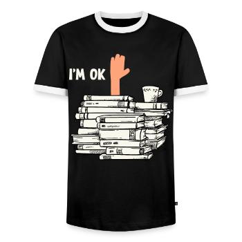 Read books - Men's Ringer Shirt - black/white - Front - AI Model Female 172 light (172cm) & AI Model Male 178 light (178cm)