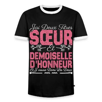 J'ai deux titres Sœur et demoiselle d'honneur . - T-shirt contrasté Homme - noir/blanc - Devant - AI Model Female 172 light (172cm) & AI Model Male 178 light (178cm)