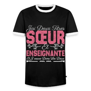 J'ai deux titres Sœur et Enseignante Cadeau soeur. - T-shirt contrasté Homme - noir/blanc - Devant - AI Model Female 172 light (172cm) & AI Model Male 178 light (178cm)