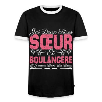J'ai deux titres Sœur et Boulangère. Cadeau soeur. - T-shirt contrasté Homme - noir/blanc - Devant - AI Model Female 172 light (172cm) & AI Model Male 178 light (178cm)
