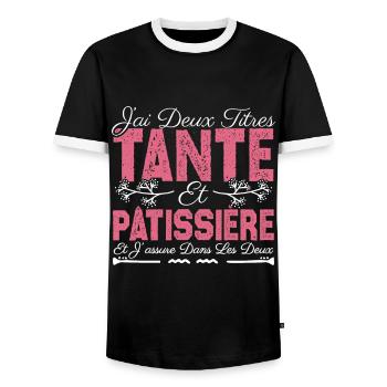 J'ai deux titres tante et Pâtissière. Cadeau . - T-shirt contrasté Homme - noir/blanc - Devant - AI Model Female 172 light (172cm) & AI Model Male 178 light (178cm)