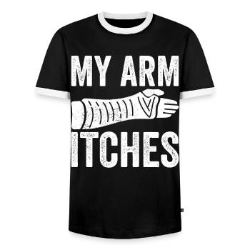 Broken arm - Men's Ringer Shirt - black/white - Front - AI Model Female 172 light (172cm) & AI Model Male 178 light (178cm)
