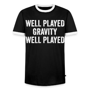Broken arm - Men's Ringer Shirt - black/white - Front - AI Model Female 172 light (172cm) & AI Model Male 178 light (178cm)