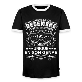 Les légendes sont nées en Décembre 1955 - T-shirt contrasté Homme - noir/blanc - Devant - AI Model Female 172 light (172cm) & AI Model Male 178 light (178cm)