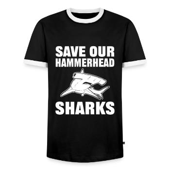 Save Our Hammerhead Sharks Shark - Men's Ringer Shirt - black/white - Front - AI Model Female 172 light (172cm) & AI Model Male 178 light (178cm)