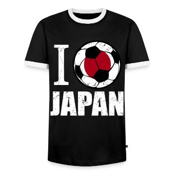 Japan Football - Men's Ringer Shirt - black/white - Front - AI Model Female 172 light (172cm) & AI Model Male 178 light (178cm)