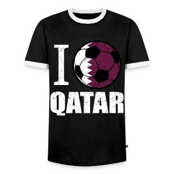 Qatar Football - Men's Ringer Shirt - black/white - Front - AI Model Female 172 light (172cm) & AI Model Male 178 light (178cm)